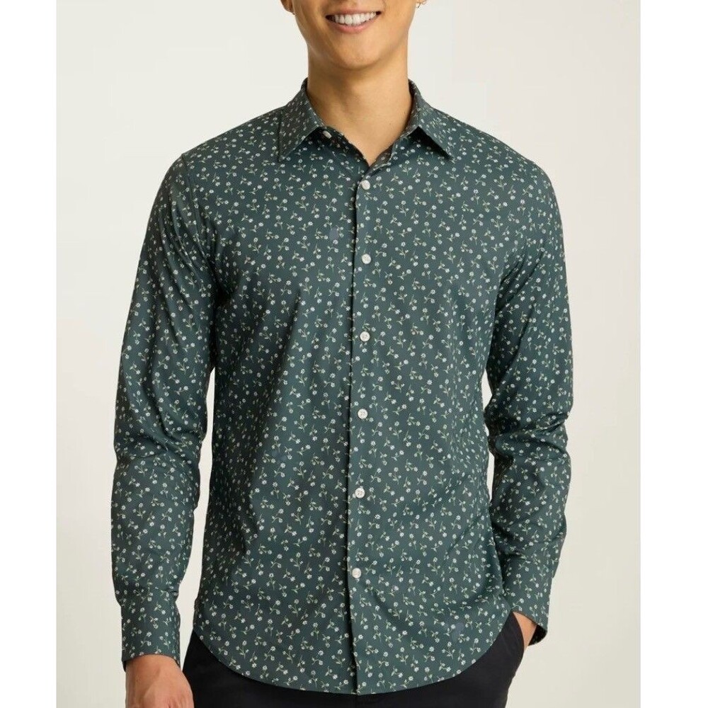 Bonobos Men’s XXL Green Floral Button Down Shirt Standard Fit Long Sleeve